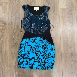 Leifsdottir Blue and Black Mini floral Dress 0
